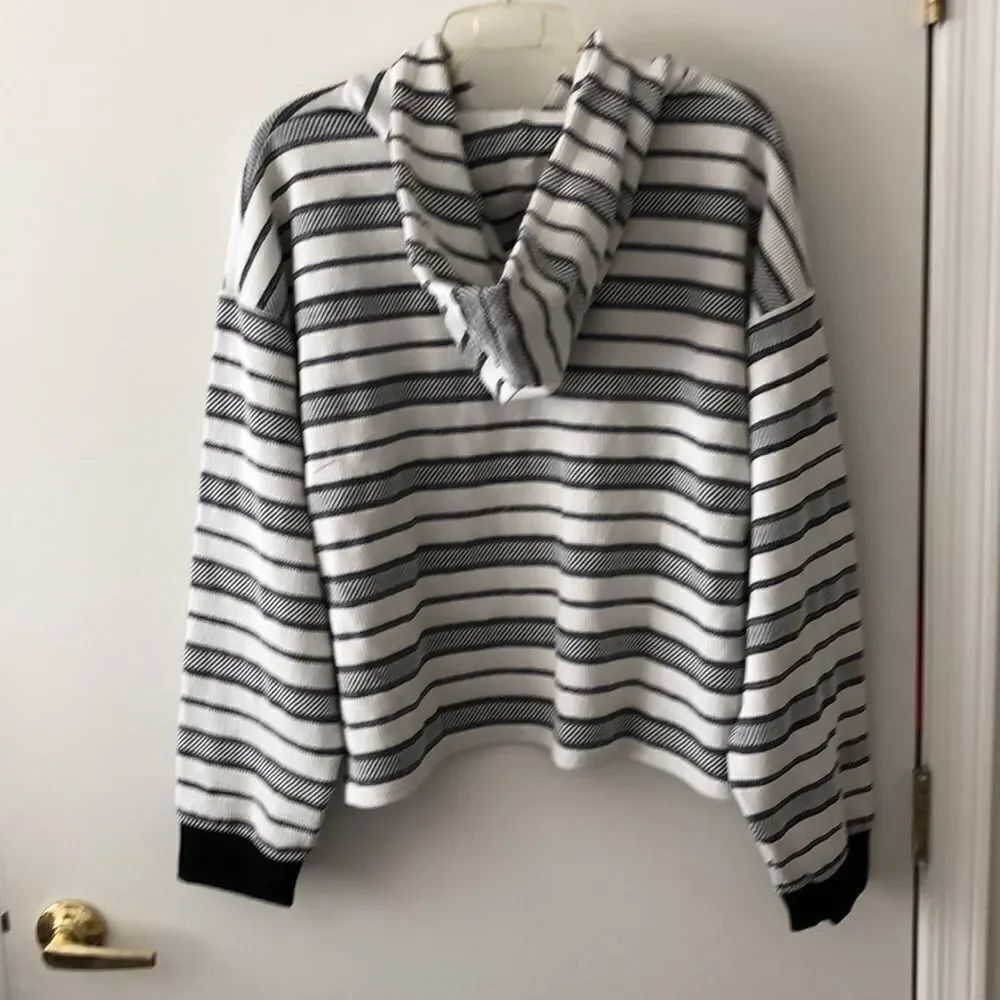 1 State Jacquard Knit Stripe Hooded Pullover L NWT